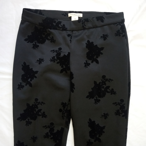 Black Velvet Floral Retrology Mid High Rise Pants - Picture 3 of 9